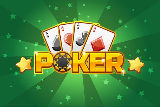 logo text POKER and Playing cards, For Ui Game element. Green background glow