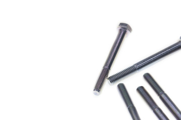 The steel bolt on the white background.The isolate of industrial bolt