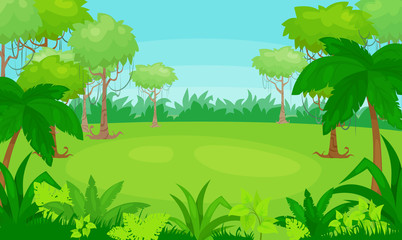 Fototapeta na wymiar Vector cartoon illustration of jungle background. vector landscape.