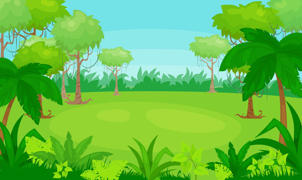 Vector cartoon illustration of jungle background. vector landscape. Stock  Vector | Adobe Stock