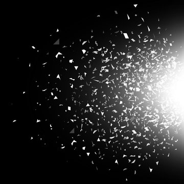 Vector particles. Explosion cloud of black pieces. Confetti.