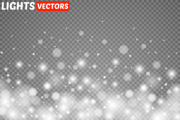 Golden bokeh lights with glowing particles isolated. Vector illustration