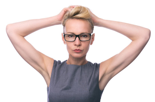 Cute Mid Age Business Woman With Glasses