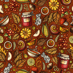 Naklejka premium Cartoon cute hand drawn Autumn seamless pattern