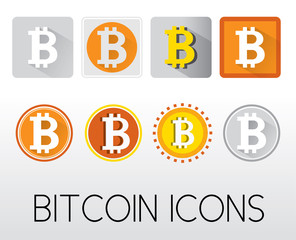 set of bitcoin icons with long shadow for website app presentation website 