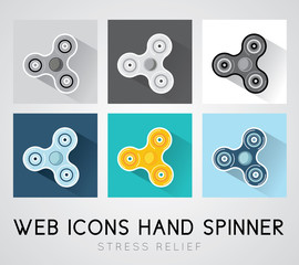 Set of flat design icons hand spinner. Stress Relief