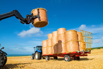 tracteur et ses meules de paille