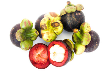 Mangosteen Is Popular Fruits / Mangosteen Is Popular Fruits With Half Cross Section Isolated On White Background.