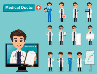 Medical doctor set. Cute cartoon character. Vector illustration. EPS10