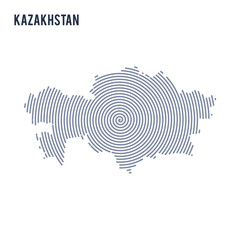 Vector abstract hatched map of Kazakhstan with spiral lines isolated on a white background.