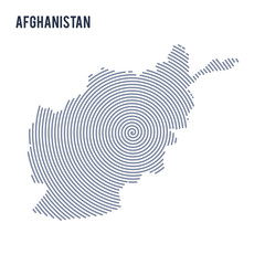 Vector abstract hatched map of Afghanistan with spiral lines isolated on a white background.