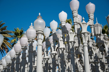 Street light on the background of white sky