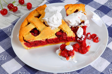 homemade sour cherry pie on plate