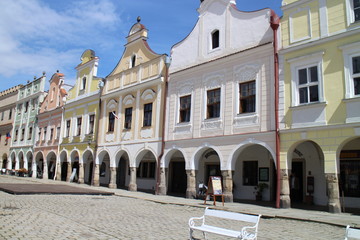Fototapeta na wymiar The famous 16th-century houses on the main square in Telč, Czech republic