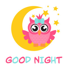cartoon owl girl on the moon with text