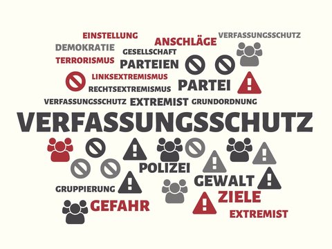 VERFASSUNGSSCHUTZ - GEWALT - Bilder mit Wörtern aus dem Bereich Extremismus, Wort, Bild, Illustration