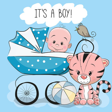 Greeting card its a boy with baby carriage