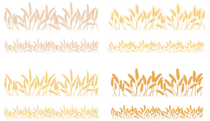Strips waving ears of cereals plants. Set of stripes of repeating naturally crossed bunches of cereals