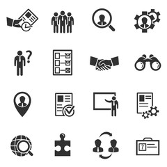 Search worker, monochrome icons set. Employee and hiring. isolated vector illustrations.