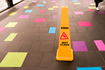 Sign warning ,Yellow sign wet floor caution