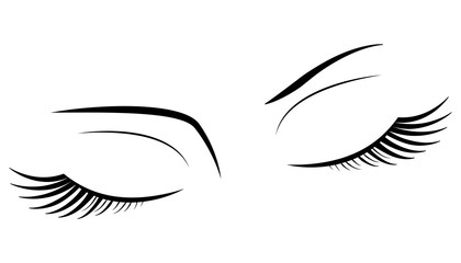 Closed eyes with black fluffy eyelashes on a white background.