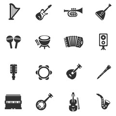 Musical instruments. Monochrome icons.