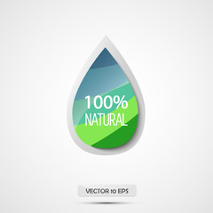 100 natural. Vector illustration. Blue and green water drop.