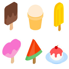 Ice cream icon set. Different types. vector illustrations in isometric style