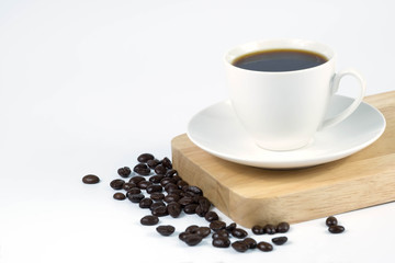 Hot coffee and coffee beans