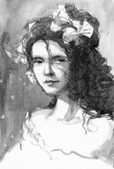 1900 vintage woman watercolor illustration