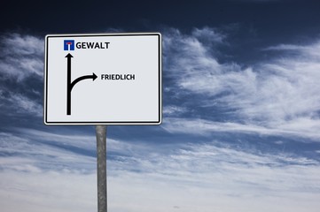 GEWALT - FRIEDLICH - Bilder mit Wörtern aus dem Bereich Extremismus, Wort, Bild, Illustration