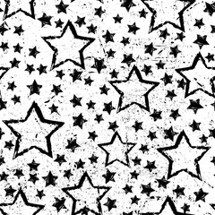 abstract seamless stars pattern. Grunge urban background in black and white colors for girls, boys, childish, fashion and sport clothes. Silhouette repeated backdrop.