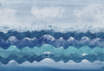 Fototapeta na wymiar Background. Sea waves. Watercolor illustration. Hand drawing