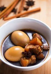 hard-boiled eggs and pork belly in sweet gravy