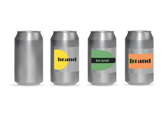 A set of aluminum cans for drinks.