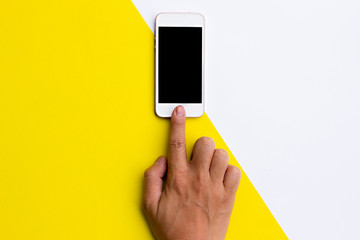 Flat lay hand using phone