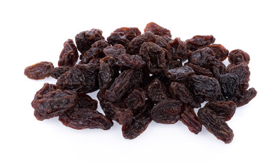 Dried raisins on a white background