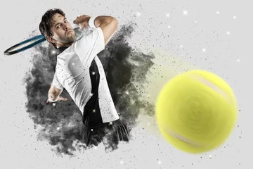 Poster Tennis Player coming out of a blast of smoke . © beto_chagas