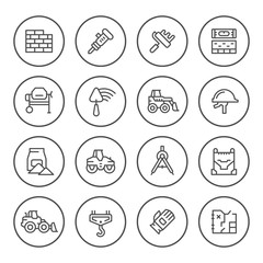 Set round line icons of constructing industry