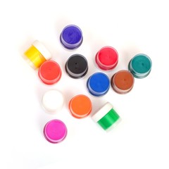 Acrylic colors on a white background in jars