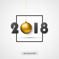 2018. New year greeting card. Vector. Golden ball. Logotype for 2018 New Year party.
