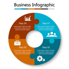 Vector circle puzzle for infographic. Template for cycling diagram, graph and round chart. Business concept with 4 element, parts or steps.
