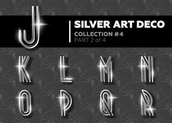 Vector Art Deco Font. Shining Silver Retro Alphabet. Gatsby Style.