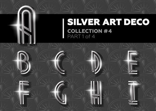 Vector Art Deco Font. Shining Silver Retro Alphabet. Gatsby Style.