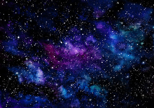 Watercolor Deep Blue Nebula and Violet Shine
