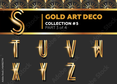 Vector Art Deco 3d Font Shining Gold Retro Alphabet Stock Vector Art Deco 3d Font Shining Gold Retro Alphabet Stock