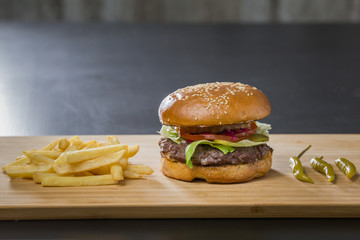Fresh appetizing burger with green pepper