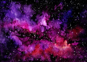 Watercolor Bright Pink Clouds and Outer Space