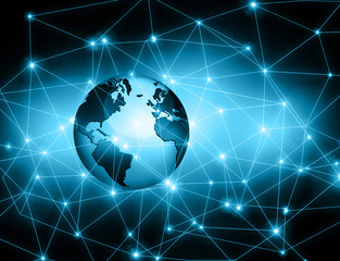 Best Internet Concept of global business. Globe, glowing lines on technological background. Wi-Fi, rays, symbols Internet, 3D illustration