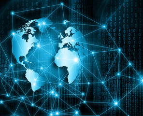 Best Internet Concept of global business. Globe, glowing lines on technological background. Wi-Fi, rays, symbols Internet, 3D illustration